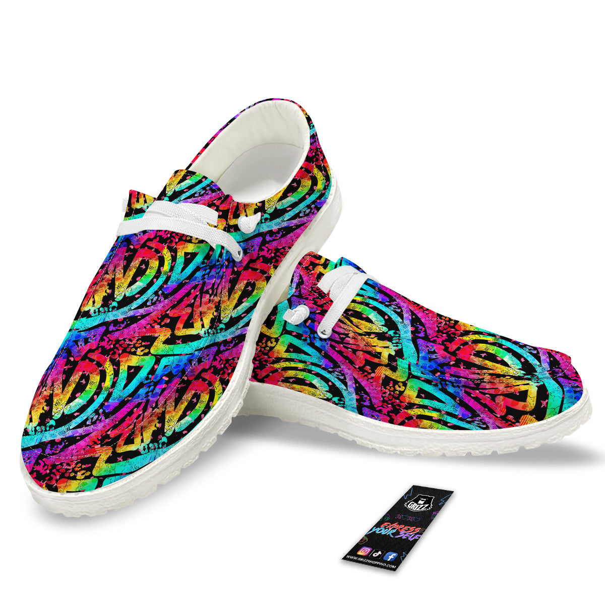 Abstract Graffiti Colorful Paint Print Pattern White Loafers-grizzshop