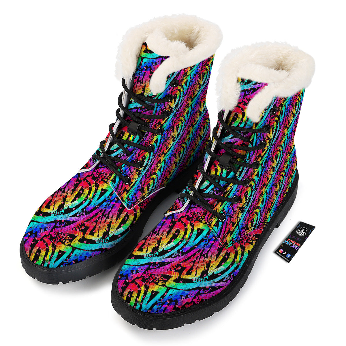 Abstract Graffiti Colorful Paint Print Pattern Winter Boots-grizzshop