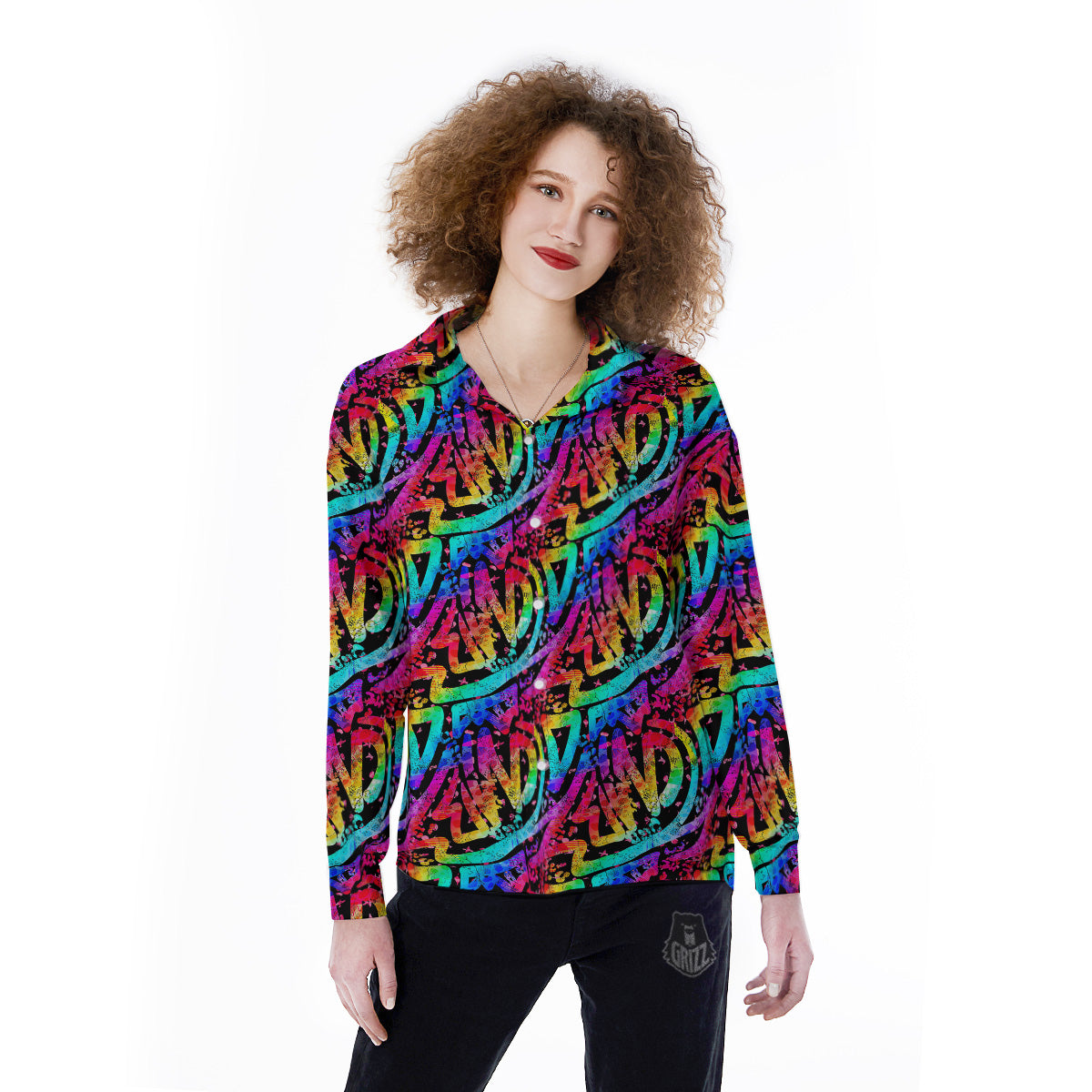 Abstract Graffiti Colorful Paint Print Pattern Women's Long Sleeve Shirts-grizzshop