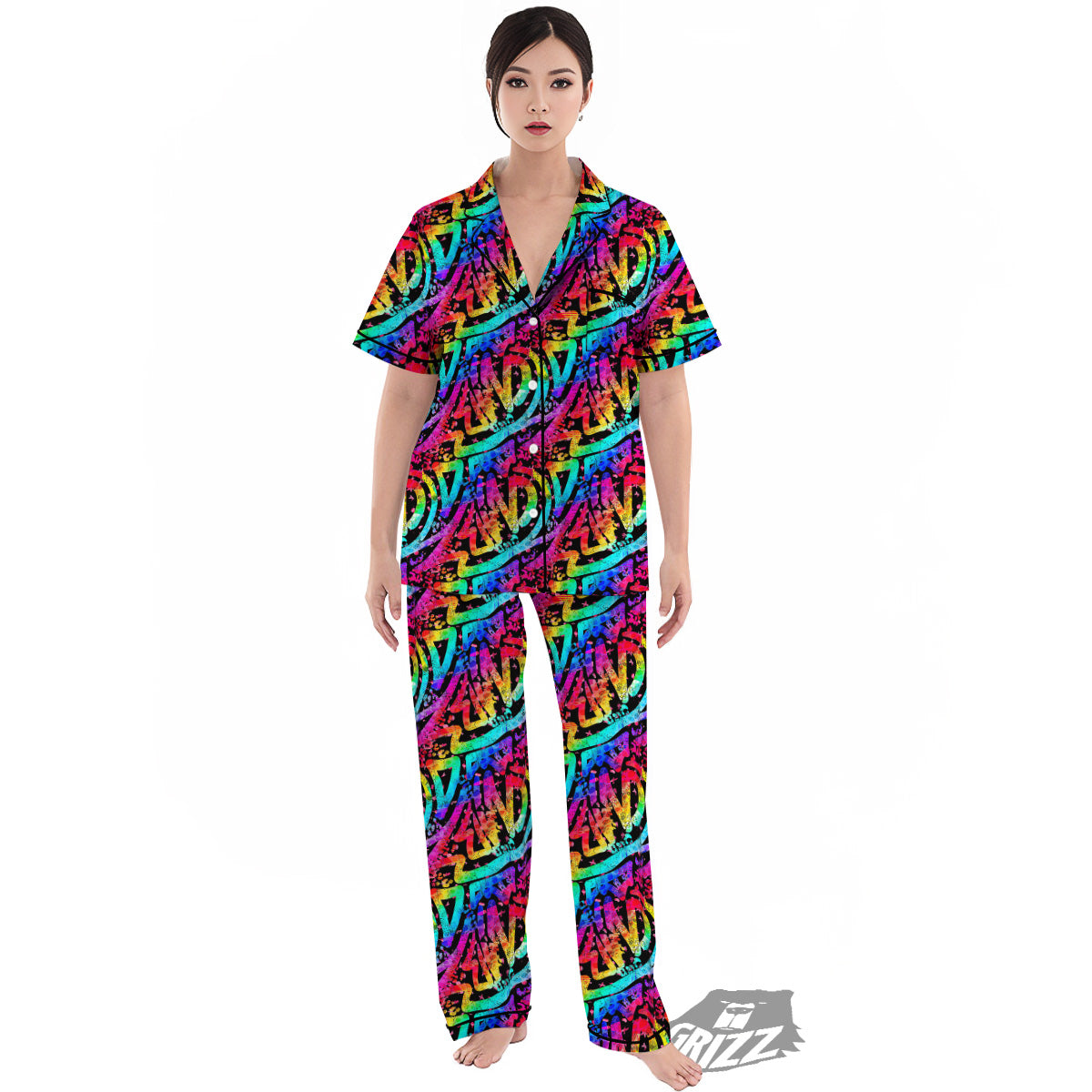 Abstract Graffiti Colorful Paint Print Pattern Women's Pajamas Set-grizzshop