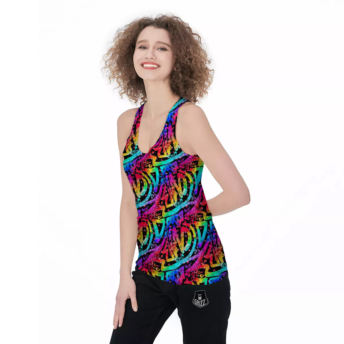 Abstract Graffiti Colorful Paint Print Pattern Women's Racerback Tank Top-grizzshop