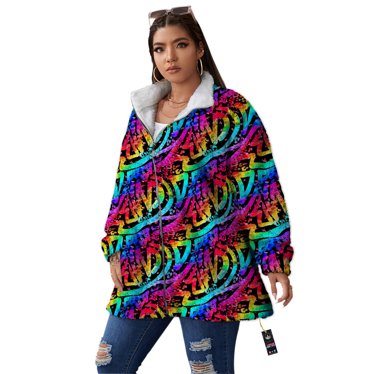 Abstract Graffiti Colorful Paint Print Pattern Women's Sherpa Jacket-grizzshop