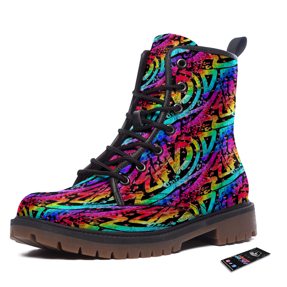 Abstract Graffiti Colorful Paint Print Pattern Work Boots-grizzshop