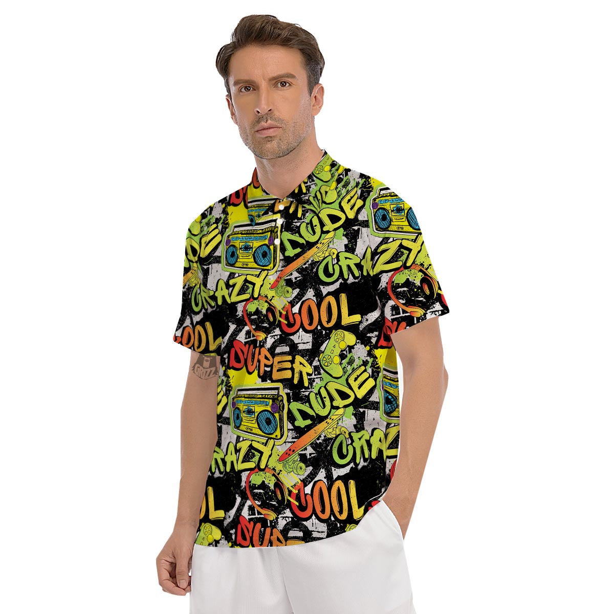 Abstract Graffiti Drips Print Men's Golf Shirts-grizzshop