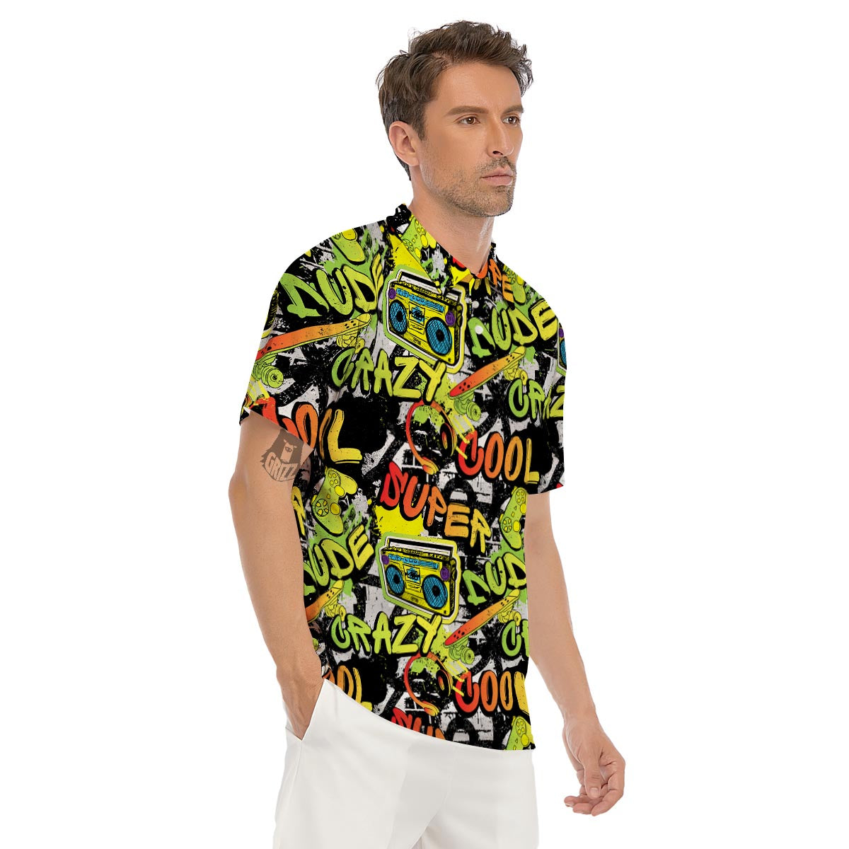 Abstract Graffiti Drips Print Men's Golf Shirts-grizzshop