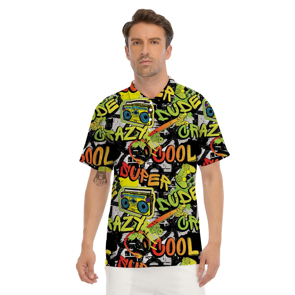 Abstract Graffiti Drips Print Men's Golf Shirts-grizzshop