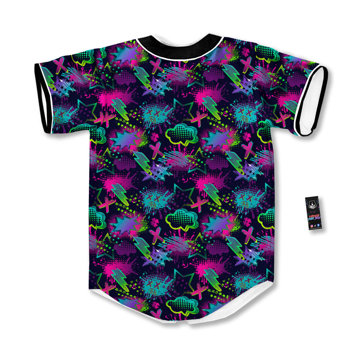 Abstract Graffiti Emoji Print Pattern Baseball Jersey-grizzshop