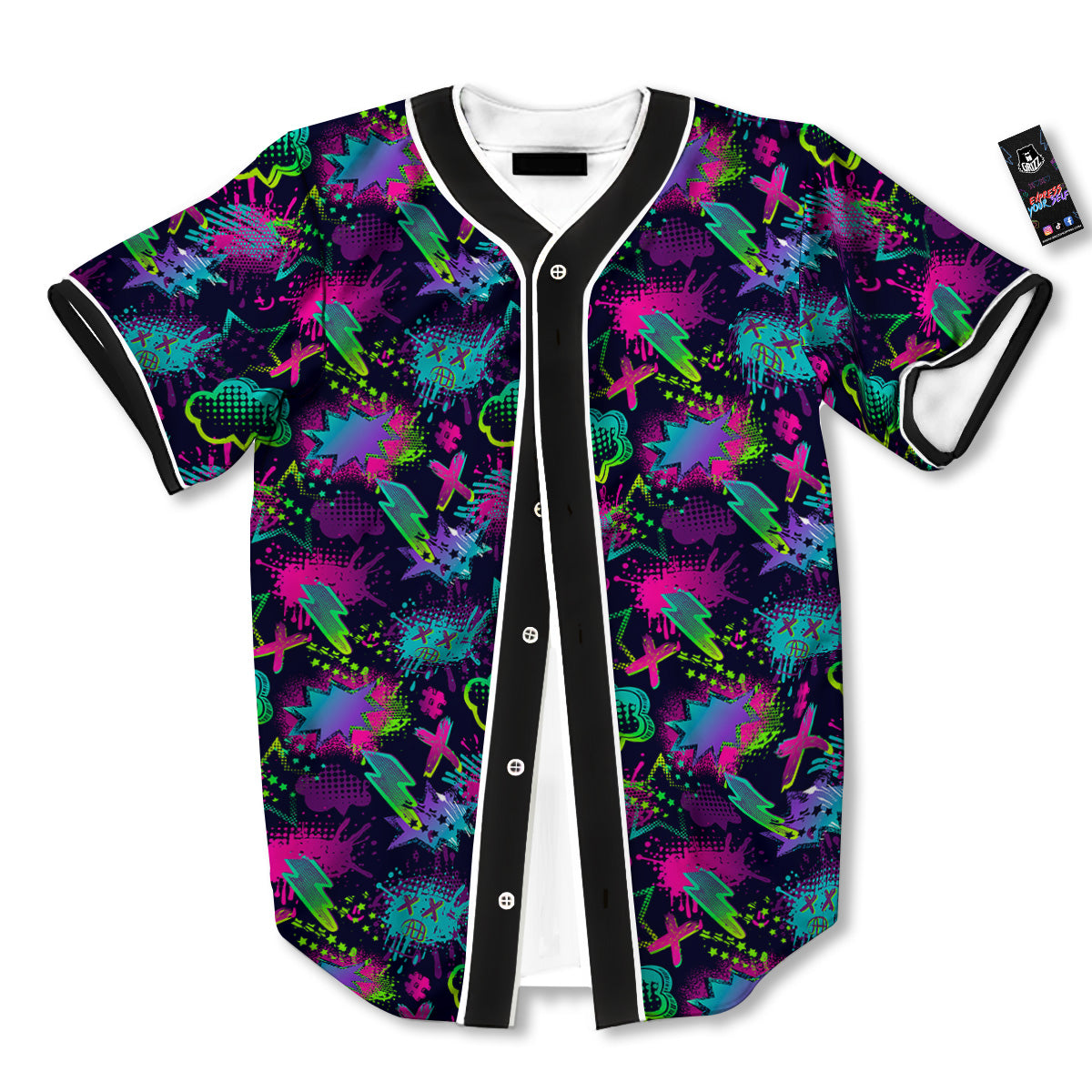 Abstract Graffiti Emoji Print Pattern Baseball Jersey-grizzshop