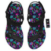 Abstract Graffiti Emoji Print Pattern Black Open Toe Sandals-grizzshop