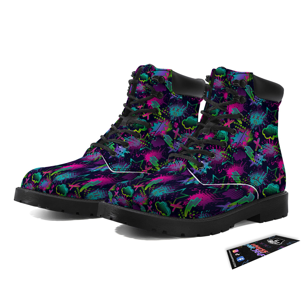 Abstract Graffiti Emoji Print Pattern Boots-grizzshop