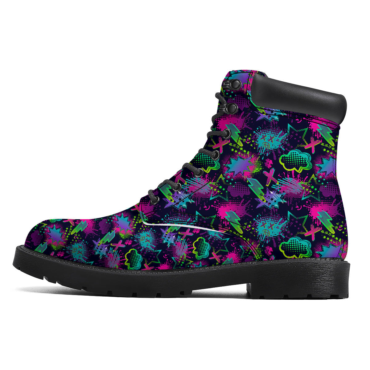 Abstract Graffiti Emoji Print Pattern Boots-grizzshop