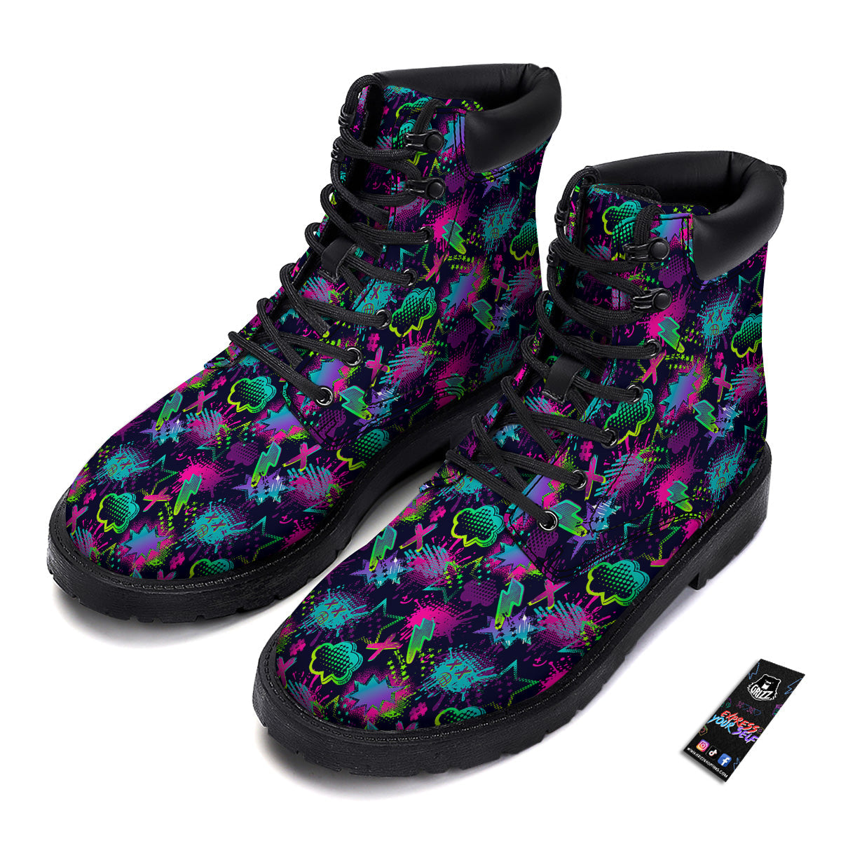 Abstract Graffiti Emoji Print Pattern Boots-grizzshop