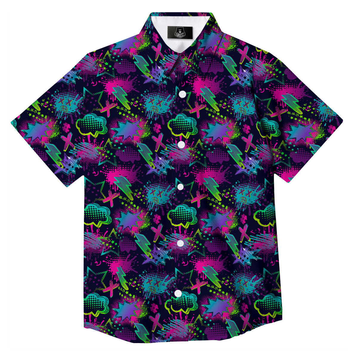 Abstract Graffiti Emoji Print Pattern Button Up Shirt-grizzshop