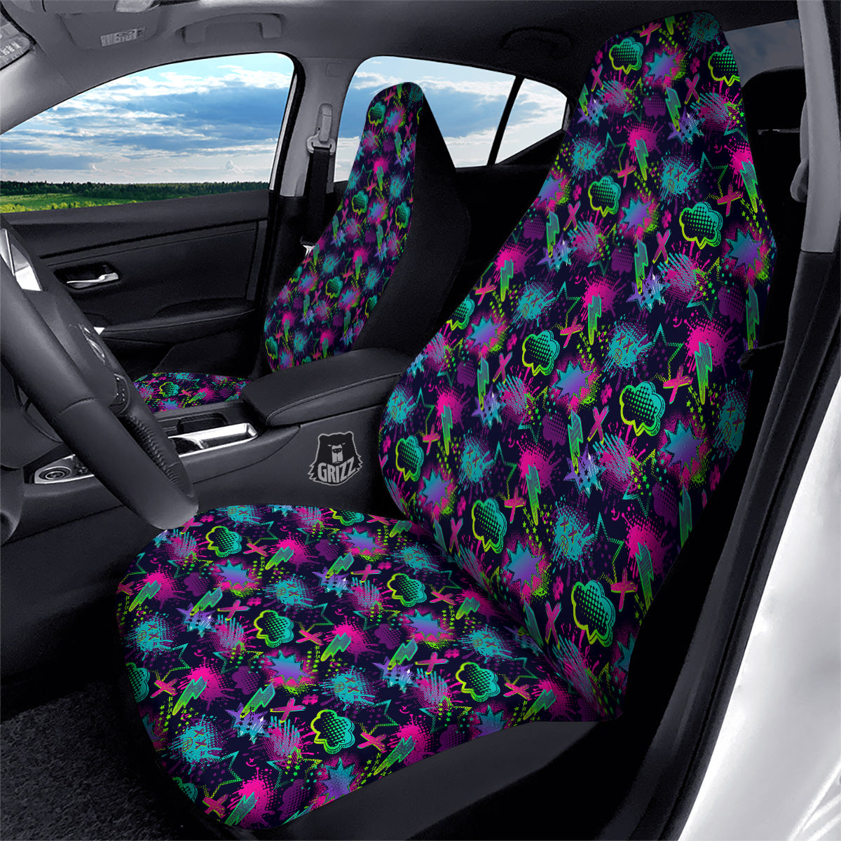 Abstract Graffiti Emoji Print Pattern Car Seat Covers-grizzshop