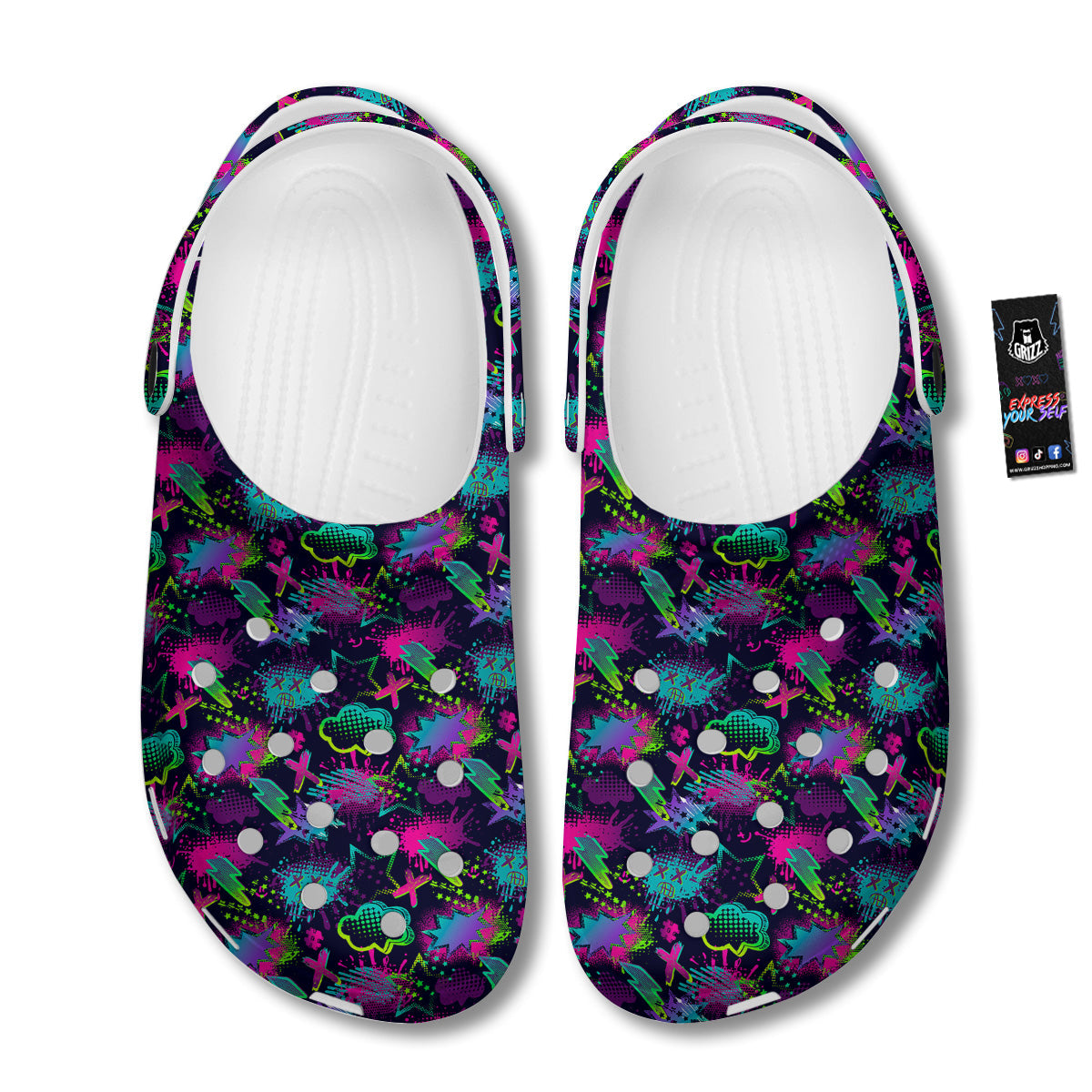 Abstract Graffiti Emoji Print Pattern Clog-grizzshop