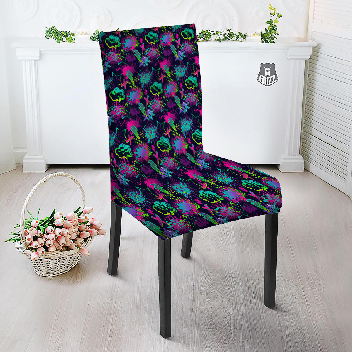 Abstract Graffiti Emoji Print Pattern Dining Chair Slipcover-grizzshop