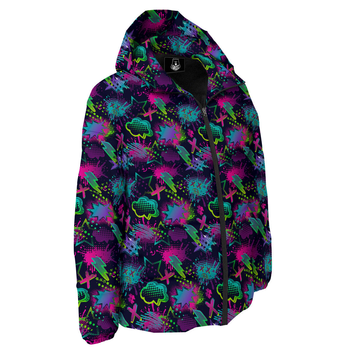 Abstract Graffiti Emoji Print Pattern Down Jacket-grizzshop