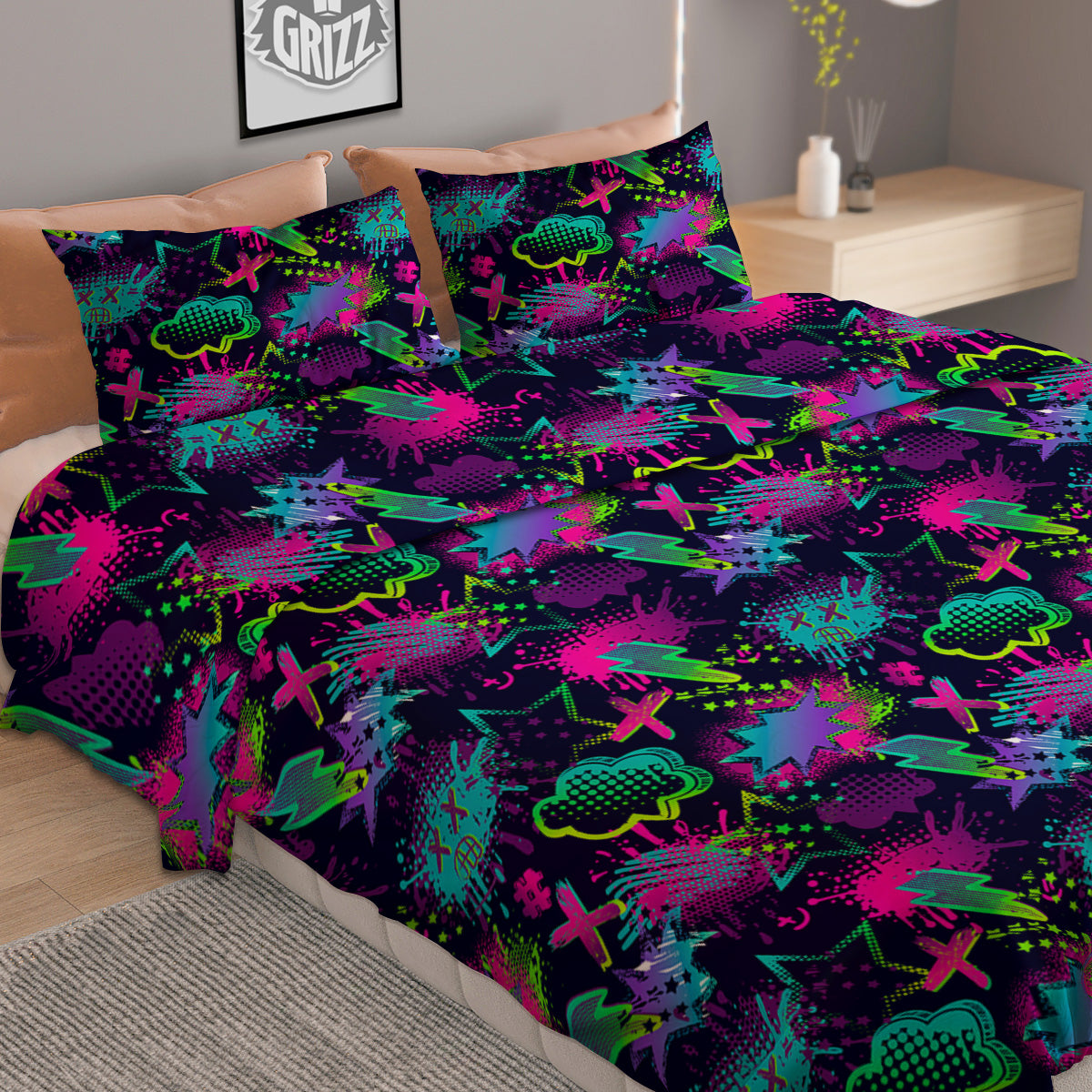 Abstract Graffiti Emoji Print Pattern Duvet Cover Bedding Set