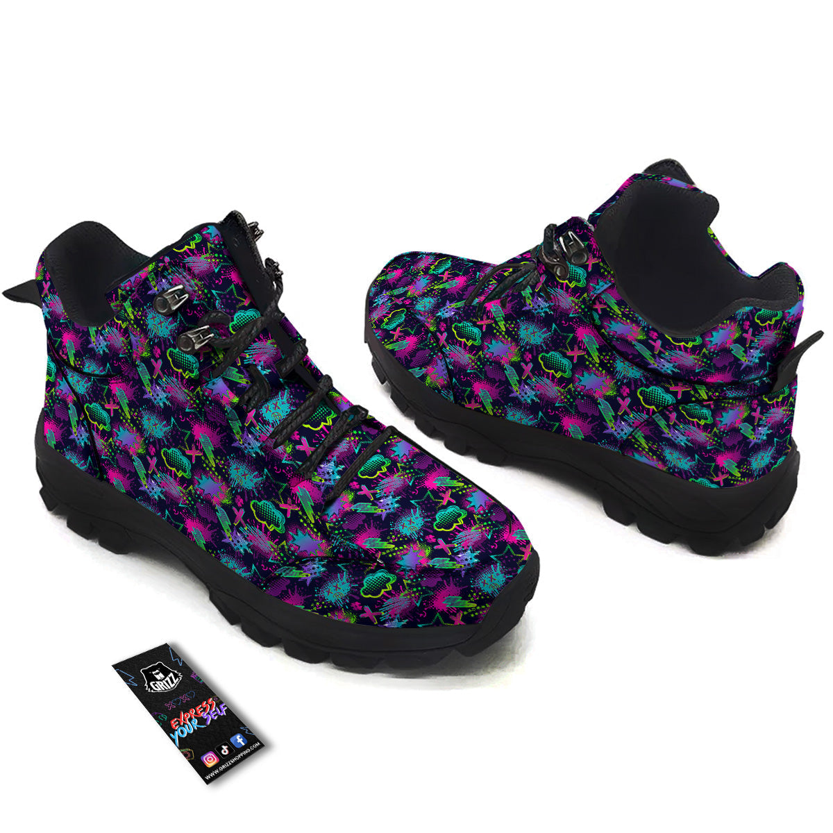 Abstract Graffiti Emoji Print Pattern Hiking Shoes-grizzshop