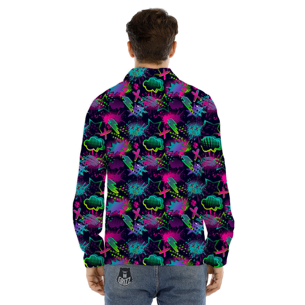 Abstract Graffiti Emoji Print Pattern Men's Dress Shirts-grizzshop