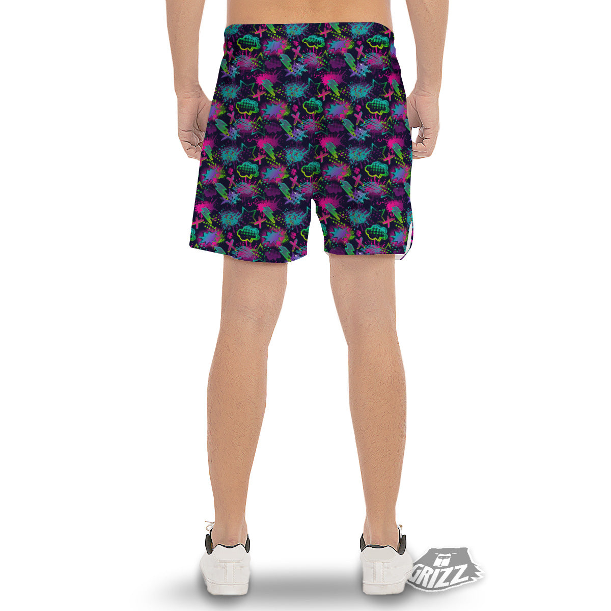 Abstract Graffiti Emoji Print Pattern Men's Gym Shorts-grizzshop