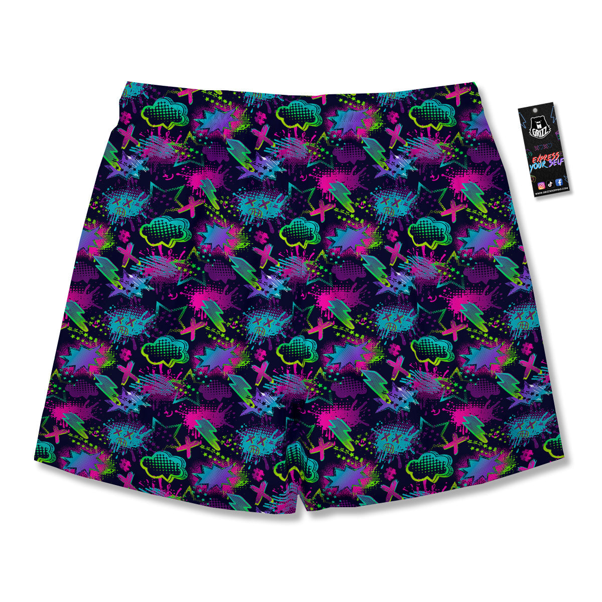 Abstract Graffiti Emoji Print Pattern Men's Running Shorts-grizzshop