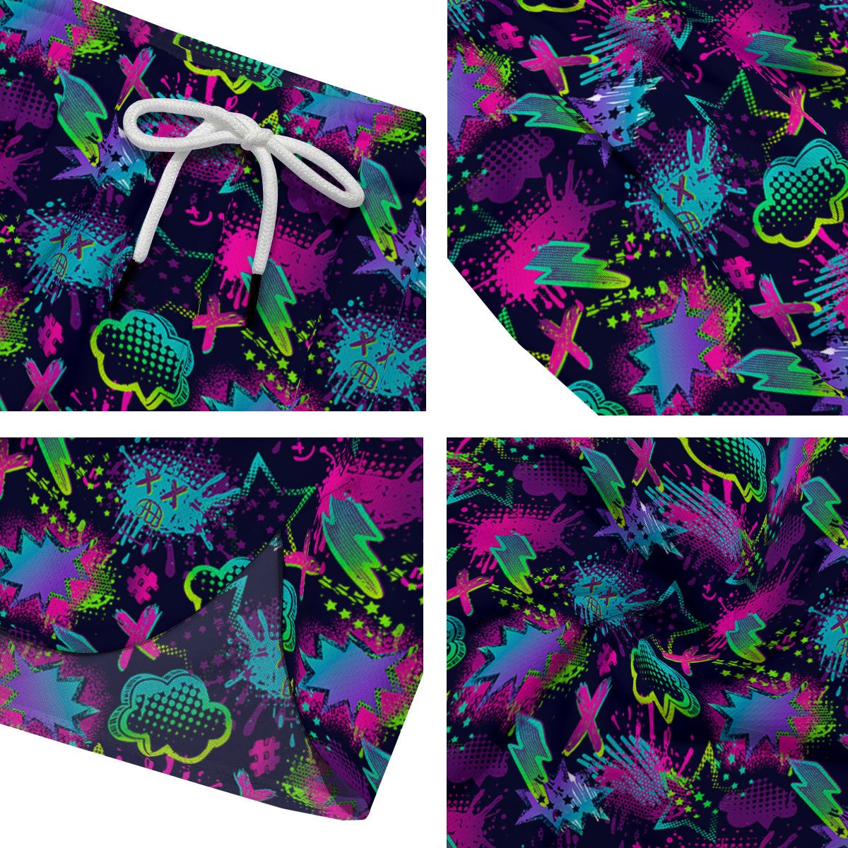 Abstract Graffiti Emoji Print Pattern Men's Running Shorts-grizzshop