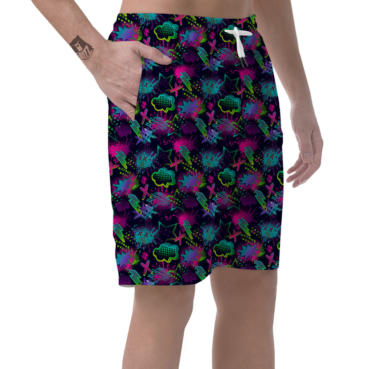 Abstract Graffiti Emoji Print Pattern Men's Shorts-grizzshop