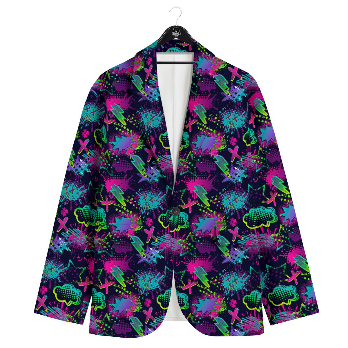 Abstract Graffiti Emoji Print Pattern Men's Sport Coat-grizzshop