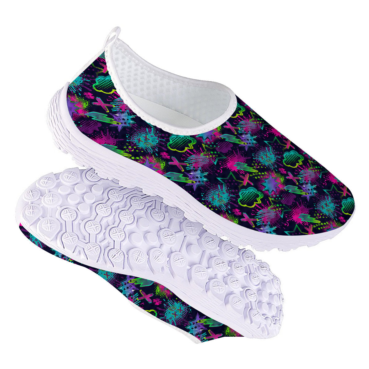 Abstract Graffiti Emoji Print Pattern Nurse Shoes-grizzshop