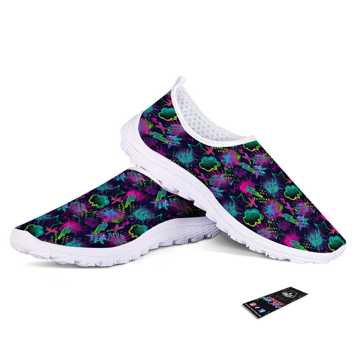 Abstract Graffiti Emoji Print Pattern Nurse Shoes-grizzshop