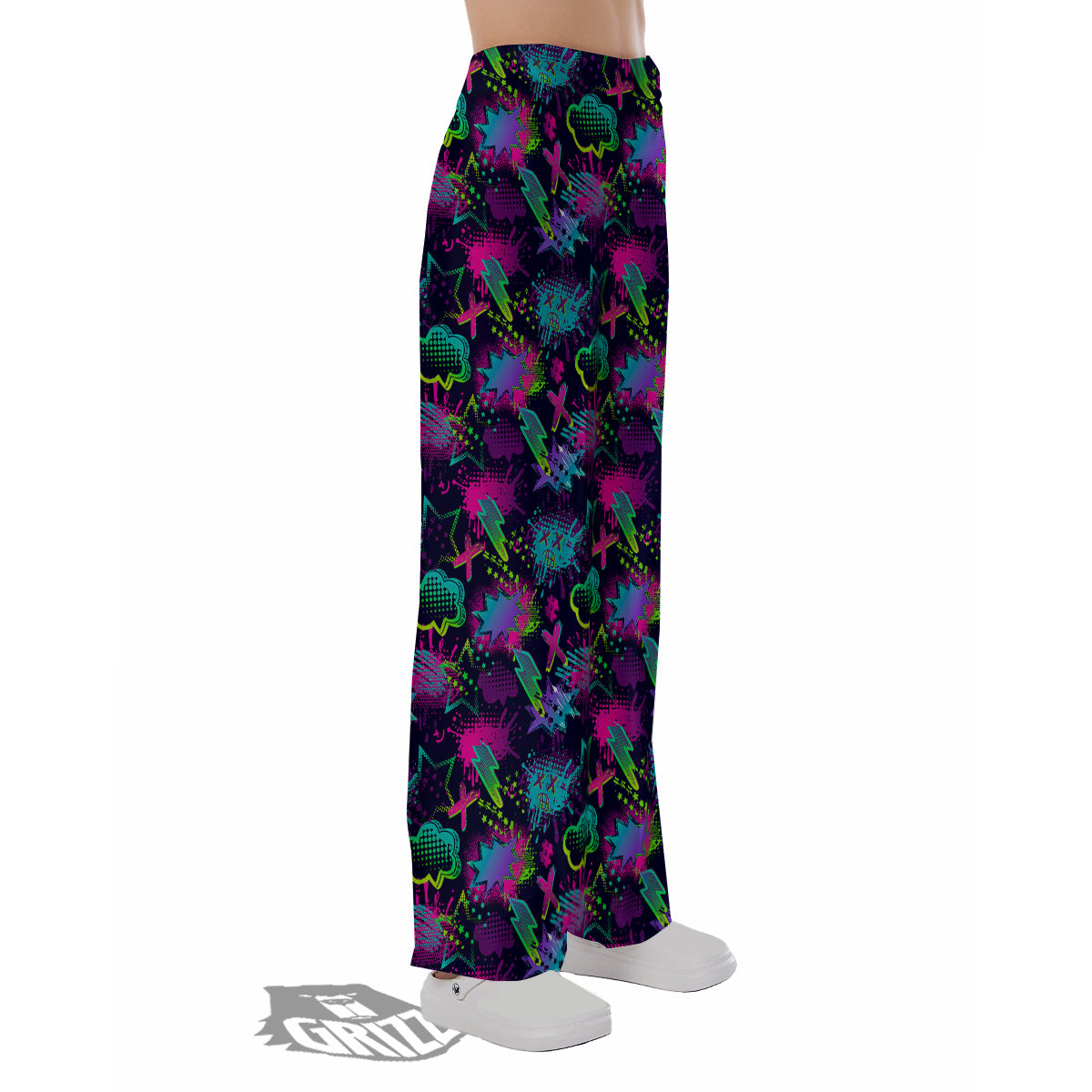 Abstract Graffiti Emoji Print Pattern Pajama Pants-grizzshop