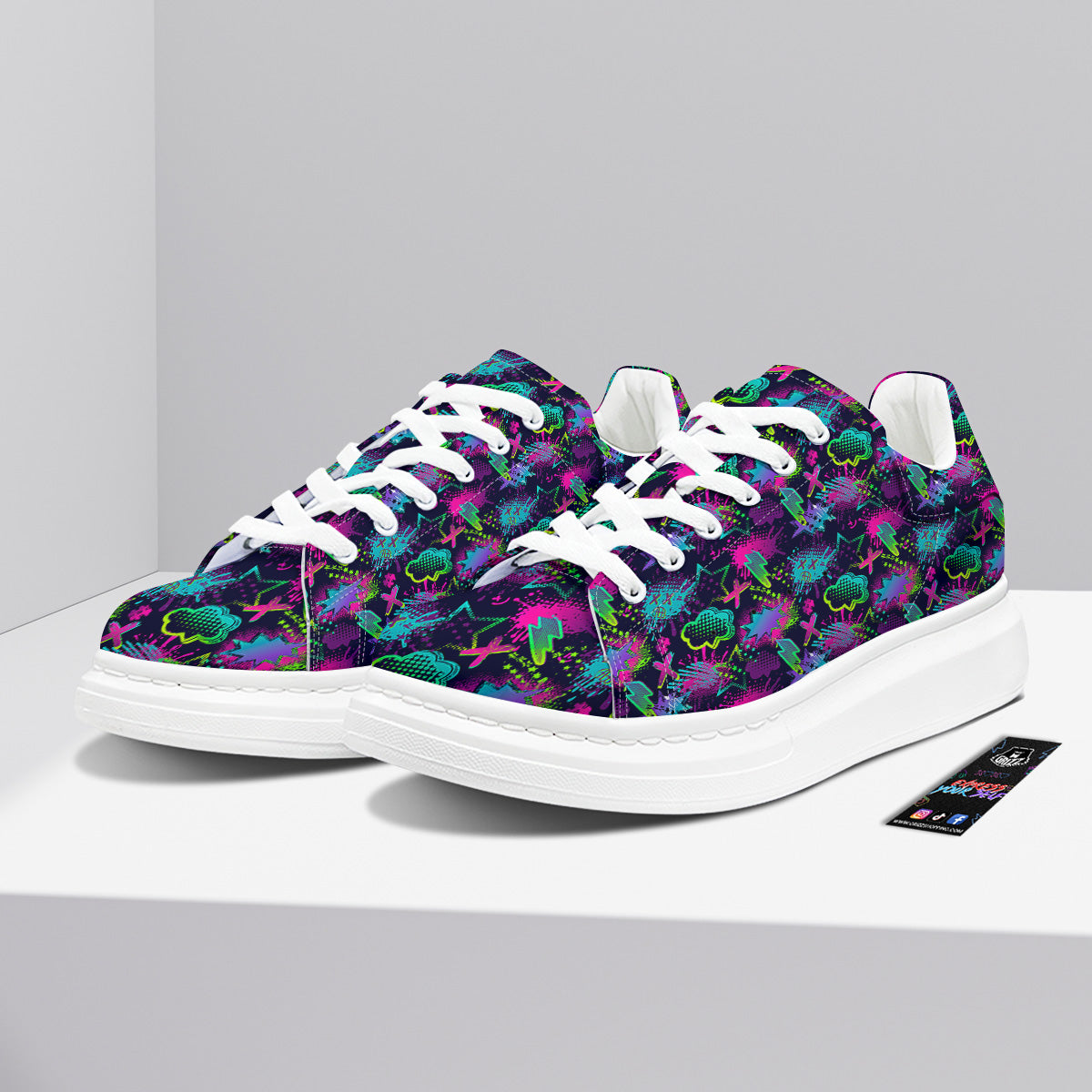 Abstract Graffiti Emoji Print Pattern Platform Shoes-grizzshop