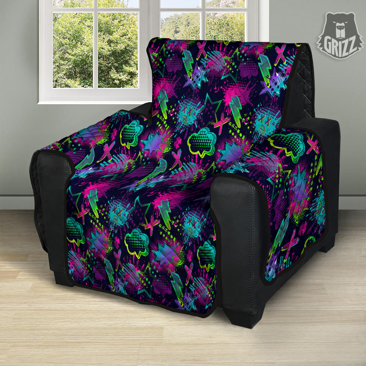 Abstract Graffiti Emoji Print Pattern Recliner Protector-grizzshop