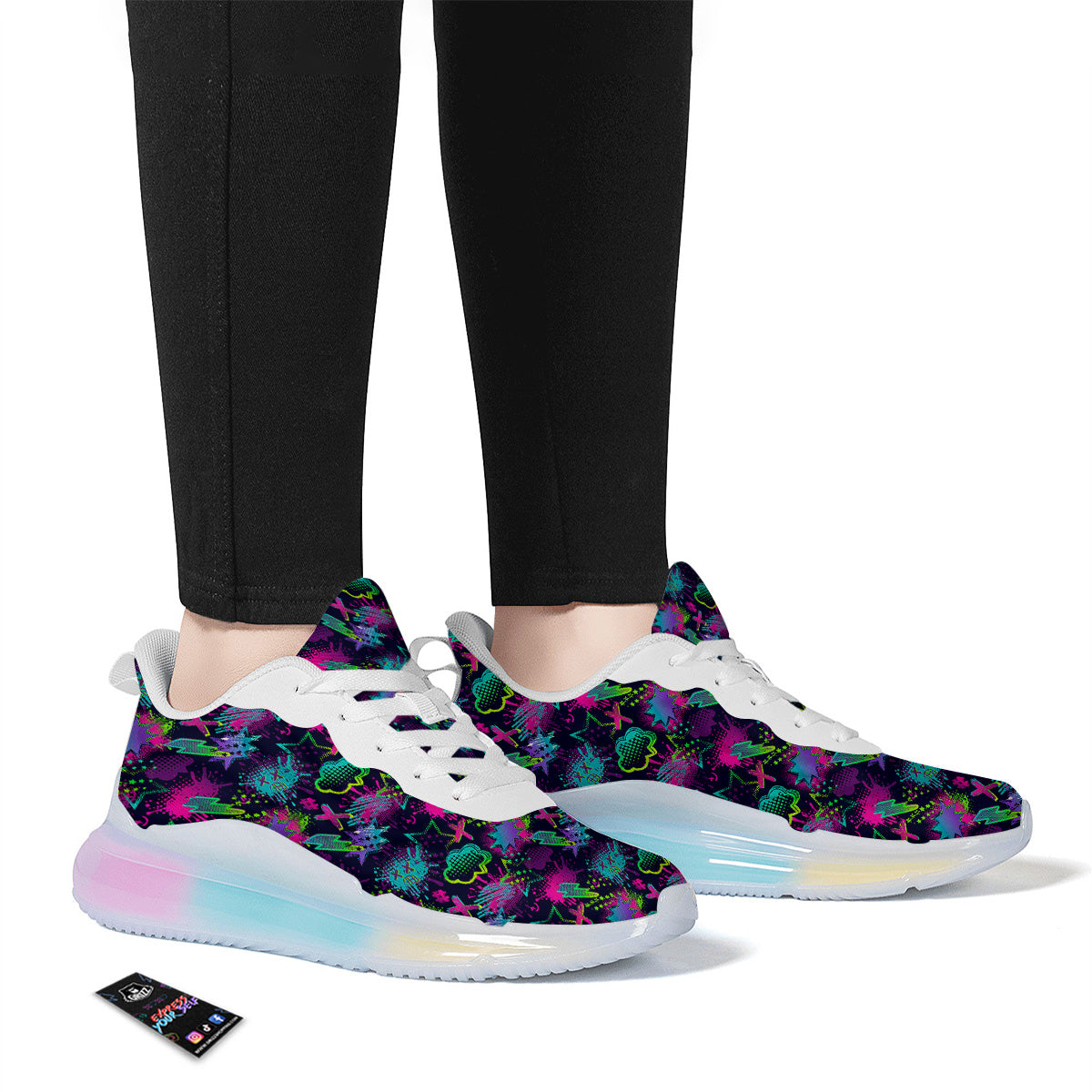 Abstract Graffiti Emoji Print Pattern Running Sneakers-grizzshop