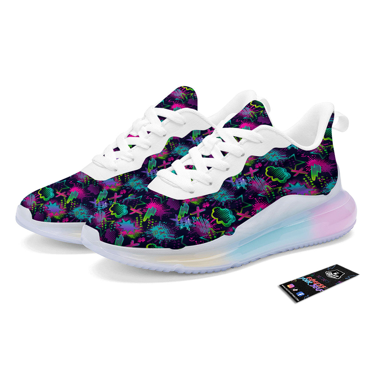 Abstract Graffiti Emoji Print Pattern Running Sneakers-grizzshop