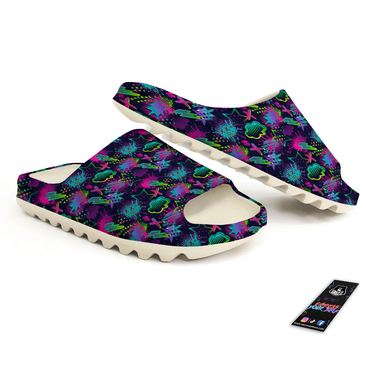 Abstract Graffiti Emoji Print Pattern Sandals-grizzshop