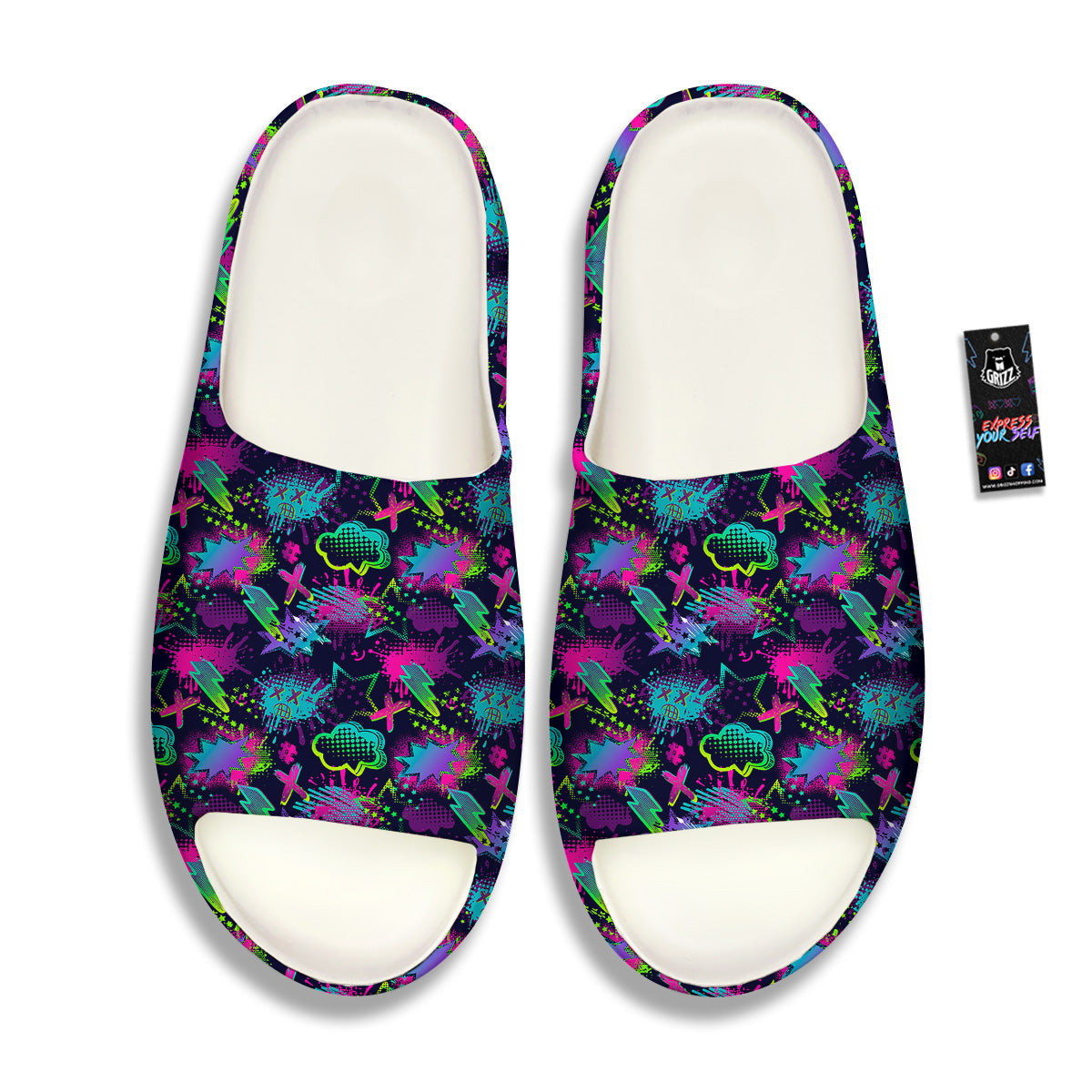 Abstract Graffiti Emoji Print Pattern Sandals-grizzshop