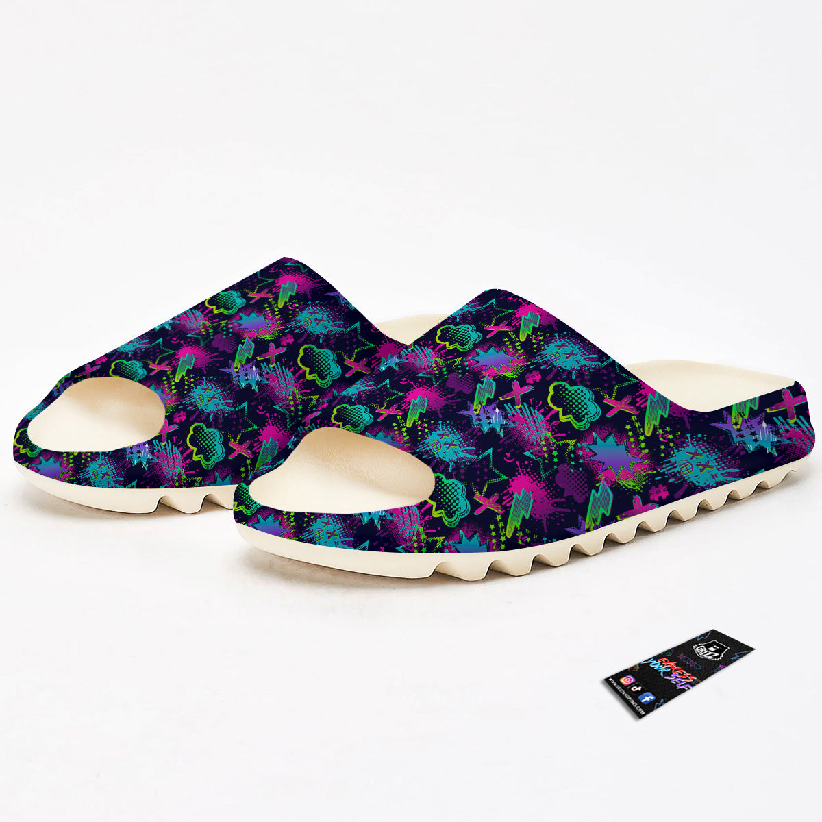 Abstract Graffiti Emoji Print Pattern Sandals-grizzshop