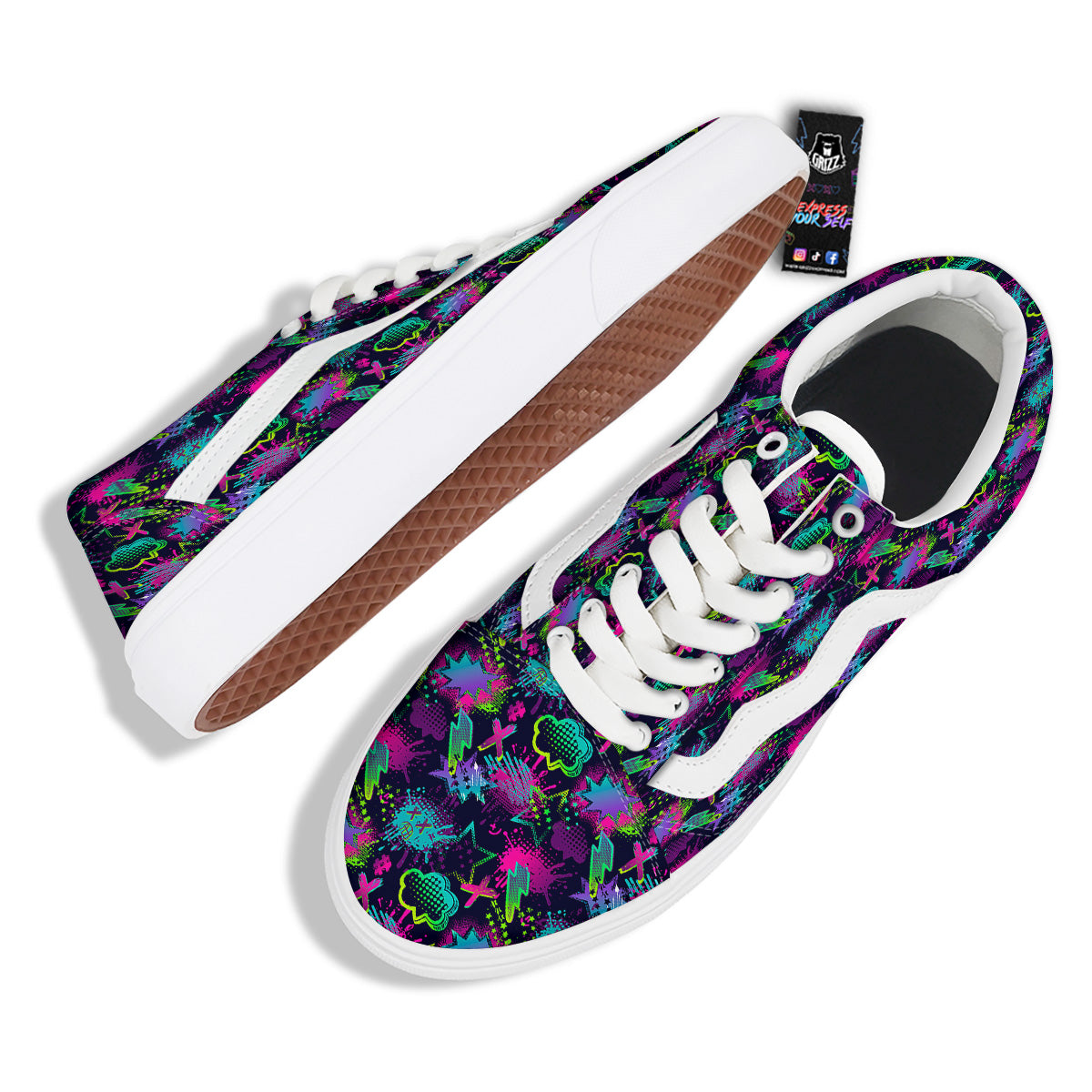 Abstract Graffiti Emoji Print Pattern Skate Shoes-grizzshop