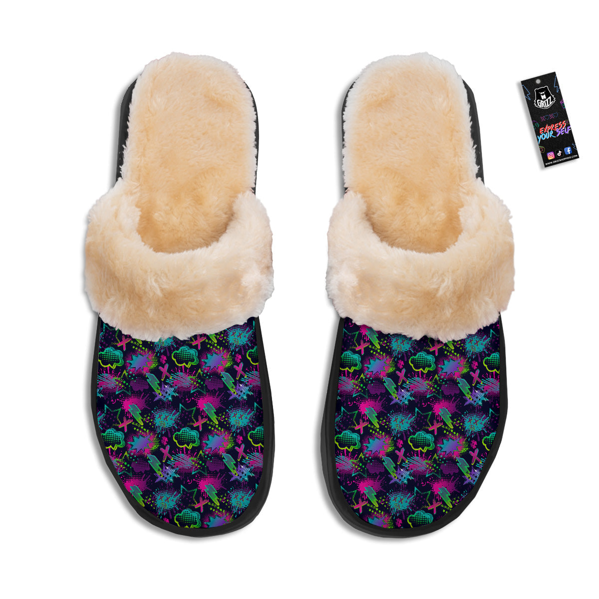 Abstract Graffiti Emoji Print Pattern Slippers-grizzshop