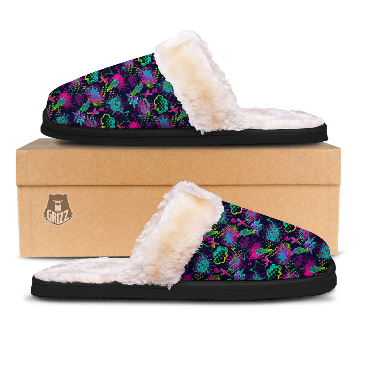 Abstract Graffiti Emoji Print Pattern Slippers-grizzshop