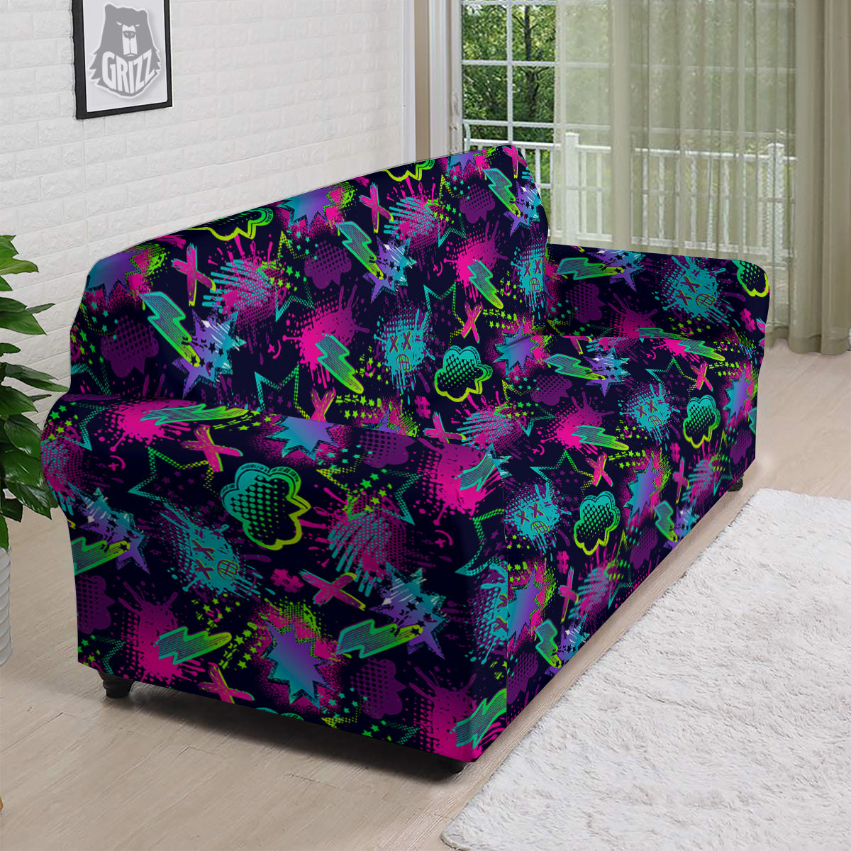 Abstract Graffiti Emoji Print Pattern Sofa Cover-grizzshop