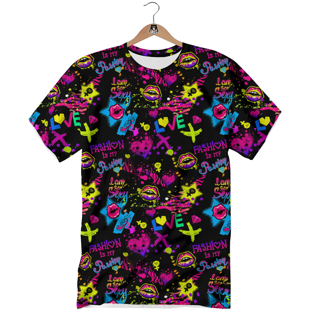 Abstract Graffiti Emoji Print Pattern T-Shirt-grizzshop