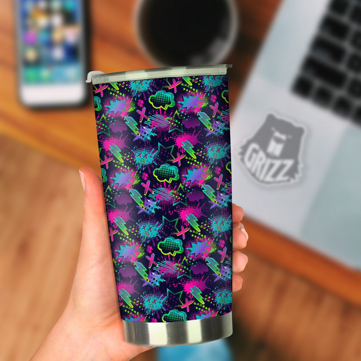 Abstract Graffiti Emoji Print Pattern Tumbler-grizzshop