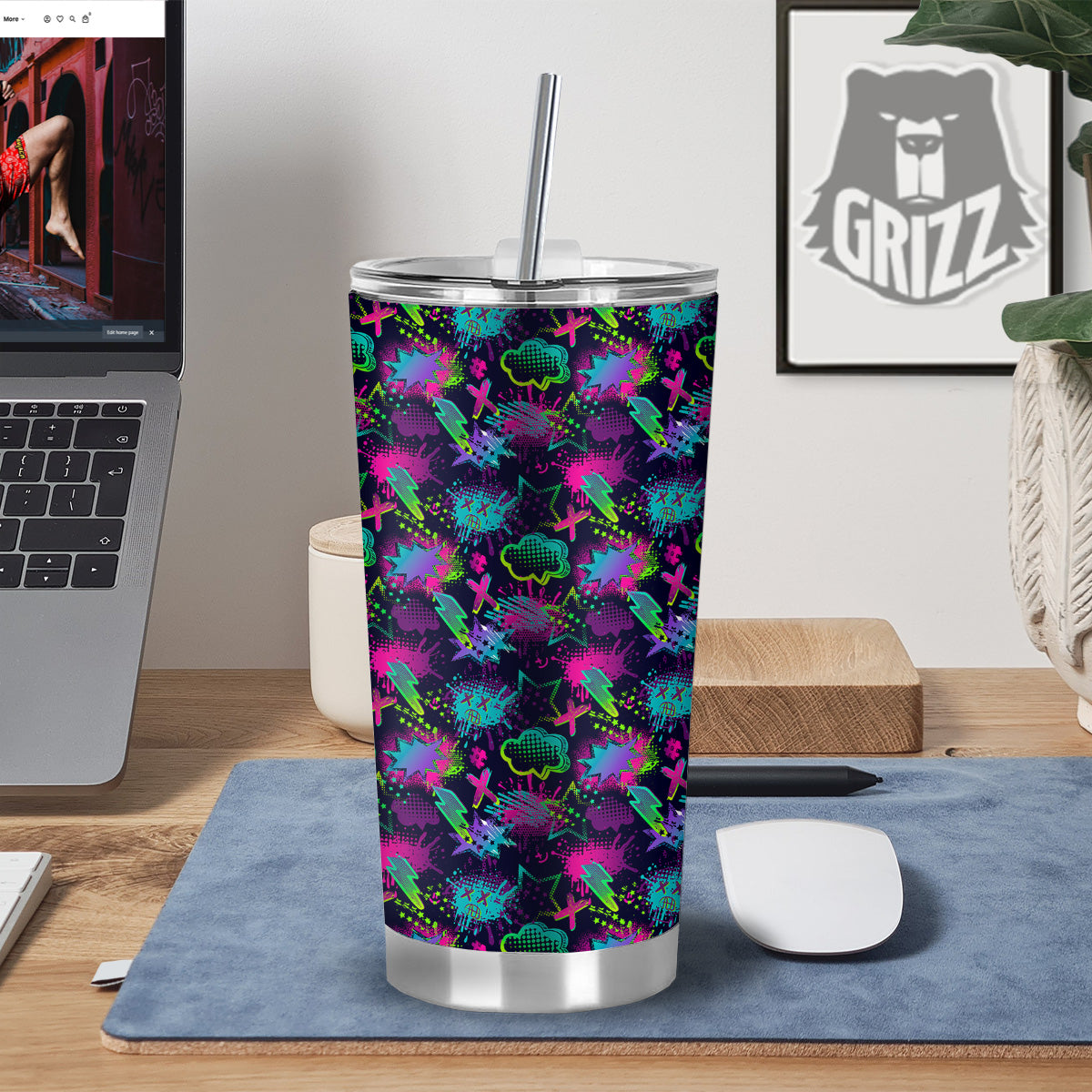 Abstract Graffiti Emoji Print Pattern Tumbler-grizzshop