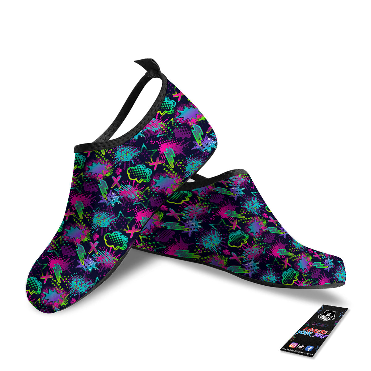 Abstract Graffiti Emoji Print Pattern Water Shoes-grizzshop