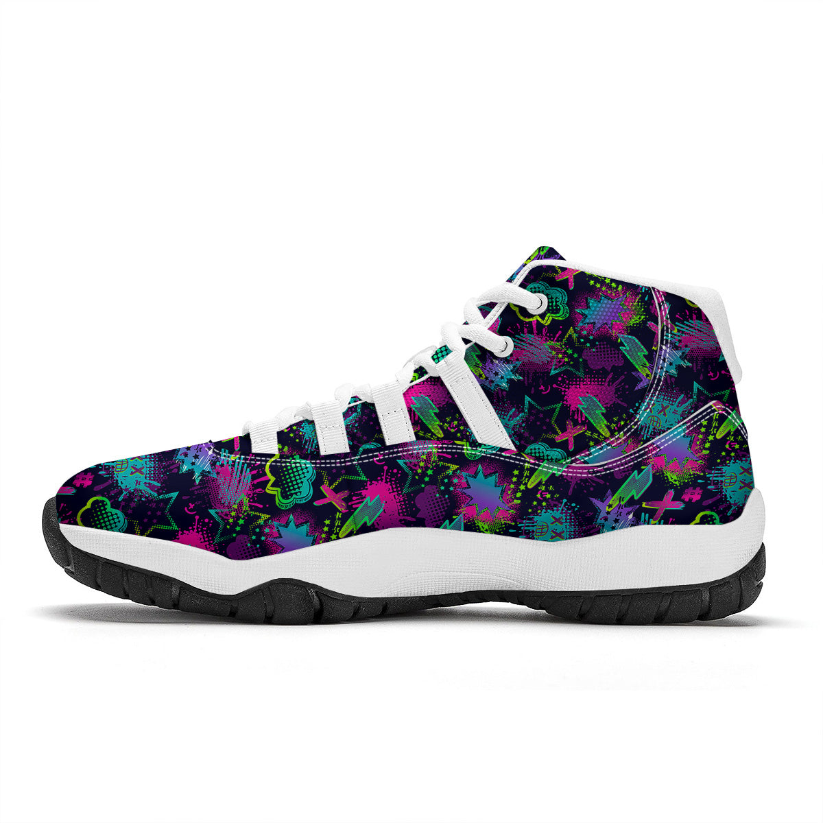 Abstract Graffiti Emoji Print Pattern White Bball Shoes-grizzshop