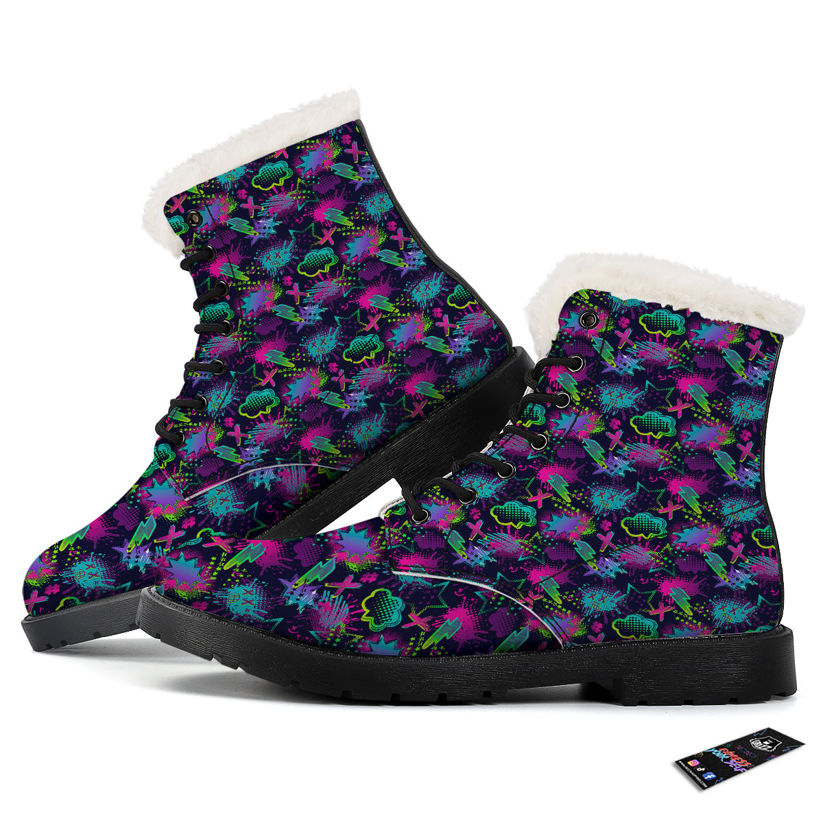 Abstract Graffiti Emoji Print Pattern Winter Boots-grizzshop