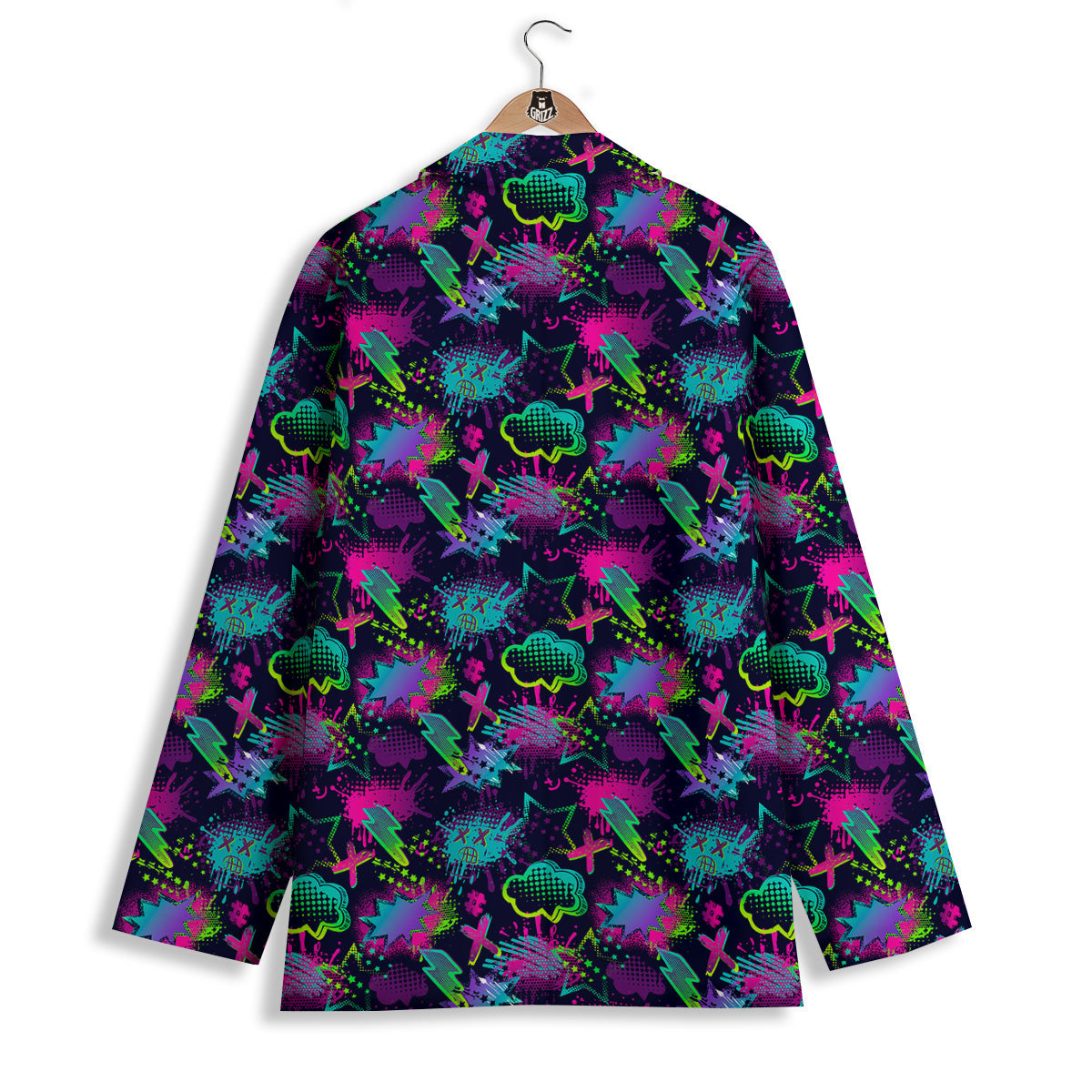 Abstract Graffiti Emoji Print Pattern Women's Blazer-grizzshop